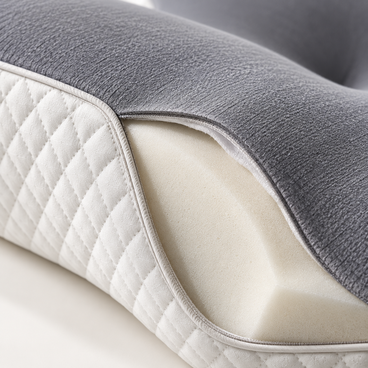 Dark gray and white contoured pillow material close-up temporary reference